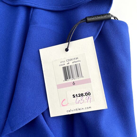 NWT Calvin Klein Sheath Ruffles Dress Size 6 Royal Blue - Picture 7 of 16
